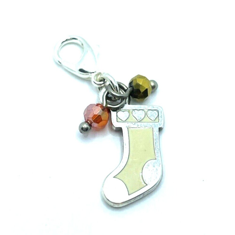 Brighton Christmas White Stoking Be Jolly Red & Gold Crystal Beads Custom Charm
